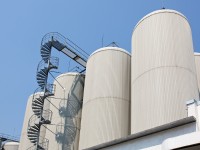 Industrial distillating columns in factory site